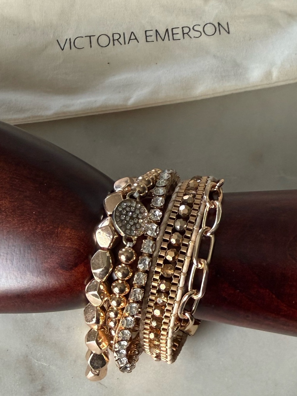Victoria Emerson Gold and Crystal Multi-Row Stack Bracelet Set NWOT